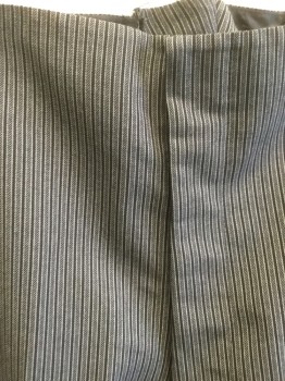 Mens, Suit, Pants, 1890s-1910s, DOMINIC GHERARDI, Black, Gray, White, Wool, Stripes, Herringbone, 36/29, Morning Stripe, F.F, Bttn Fly, 2 Pockets, Suspender Buttons,