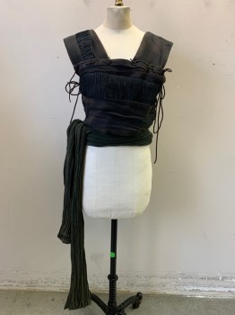 MTO, Gray, Brown, Dk Olive Grn, Cotton, Leather, Patchwork, Bodice, Aged/Distressed, Wang Lacing/Ties,  Gauze Waist Sash Attached at Back, Post Apocalyptic Unisex