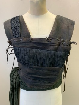 MTO, Gray, Brown, Dk Olive Grn, Cotton, Leather, Patchwork, Bodice, Aged/Distressed, Wang Lacing/Ties,  Gauze Waist Sash Attached at Back, Post Apocalyptic Unisex