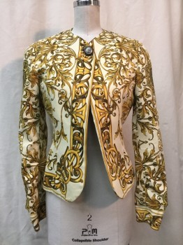 VERSACE, Cream, Yellow, Brown, Black, Cotton, Synthetic, Novelty Pattern, 1990s, 1 Button,