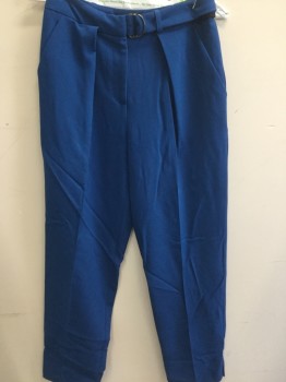 TOP SHOP, Royal Blue, Polyester, Solid, Pleated Front, Zip Fly, Waist Band with Silver Rings , Slit Pockets