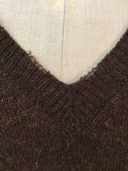 CLUB ROOM, Brown, Wool, Heathered, Pullover, V-neck,