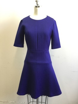 CLUB MONACO, Purple, Poly/Cotton, Elastane, Solid, Textured Pattern, Short Sleeves, Wide Waistband, A-line Skirt, Back Zip