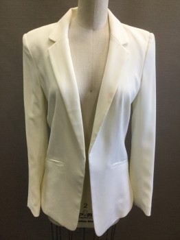 H&M, White, Polyester, Elastane, Solid, Single Breasted, Notched Lapel, Open at Front with No Closures, White Lining