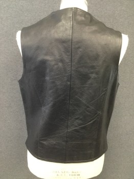 WILSON'S LEATHER, Black, Leather, Solid, V-neck, 2 Pockets, Silver Snap Front