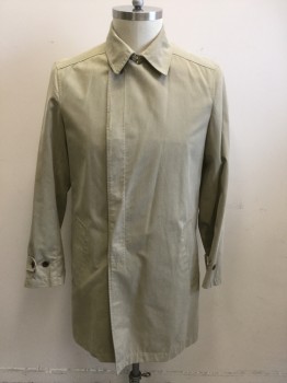THEORY, Lt Khaki Brn, Cotton, Polyester, Solid, Hidden Placket Button Front, Collar Attached, Belted Cuffs