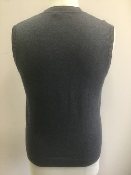 ZICAC, Gray, Acrylic, Polyester, Diamonds, Solid, Knit, Vertical Inset Panels with Diamond Texture, Black 1/4" Edging, Button Front, V-neck, 2 Patch Pockets