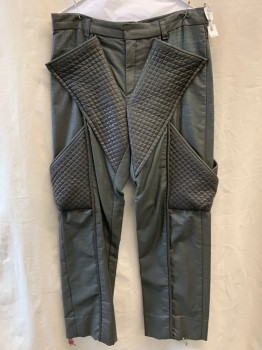 Mens, Sci-Fi/Fantasy Piece 2, MTO, Olive Green, Dk Gray, Synthetic, Color Blocking, 34/30, Center Front Leg Seams, Quilted Fabric Detail Forming Pockets, Belt Loops,