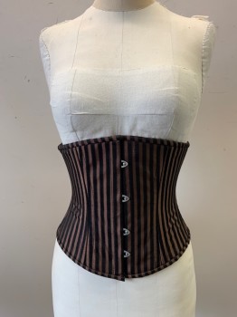 N/L, Brown, Black, Polyester, Cotton, Stripes - Vertical , Center Front Busk, Lace Up Center Back, Has Place for Garters to Hook Into, Steel Bones, Saloon Girl, Steampunk
