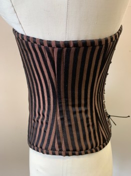 N/L, Brown, Black, Polyester, Cotton, Stripes - Vertical , Center Front Busk, Lace Up Center Back, Has Place for Garters to Hook Into, Steel Bones, Saloon Girl, Steampunk
