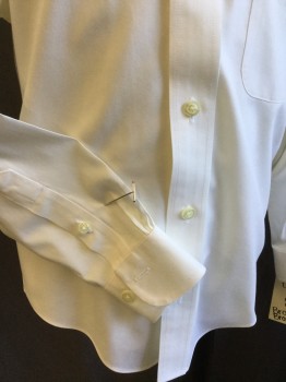 BROOKS BROTHERS, White, Cotton, Solid, Collar Attached, Button Down, Button Front, 1 Pocket, Long Sleeves, Curved Hem