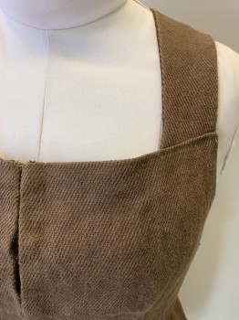 Womens, Historical Fiction Bodice, MTO, Brown, Wool, Solid, W 32, B: 37, Twill, Square Neck, Hook & Eyes Front, Pleated Peplum