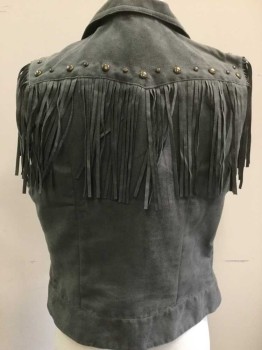 DOUBLE ZERO, Gray, Polyester, Solid, Gray, Collar Attached, Off Side Zip Front, Brass Studs & Fringe  Front & Back Yoke Detail Work