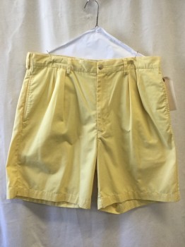 POLO GOLF, Yellow, Poly/Cotton, Solid, Double Pleated, 4 Pockets, Belt Loops,