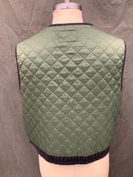 ON THE BRINK, Faded Black, Forest Green, Linen, Cotton, Color Blocking, Faded Black Front, 1/2 Zip Front, 5 Pockets, Forest Green Nylon Quilted Back, Button Tabs at Back Waistband