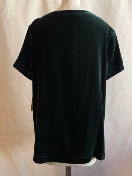 Womens, Top, EILEEN FISHER, Dk Green, Rayon, Silk, Solid, M, Round Neck,  Short Sleeves,
