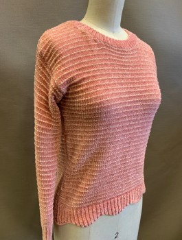 Childrens, Sweater, EPIC THREADS, Lt Pink, Gold, Polyester, Metallic/Metal, Stripes - Horizontal , M, Chenille Knit, Pullover, Crew Neck, Long Sleeves, Wavy/Scallopped Edge at Hem