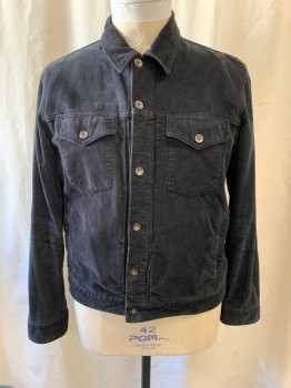Mens, Casual Jacket, RAG & BONE, Black, Cashmere, XL, Corduroy, Collar Attached, Single Breasted, Button Front, 2 Pockets, Long Sleeves