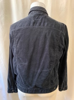 RAG & BONE, Black, Cashmere, Corduroy, Collar Attached, Single Breasted, Button Front, 2 Pockets, Long Sleeves