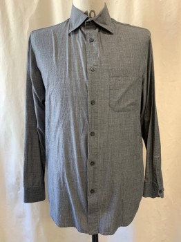 JOSEPH ABBOUD, Dk Gray, Cotton, Chambray, Collar Attached, Button Front, Long Sleeves, 1 Pocket