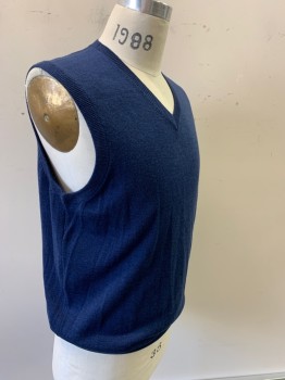 Mens, Sweater Vest, JOS A BANK, Navy Blue, Wool, Solid, M, V-N, Pullover,