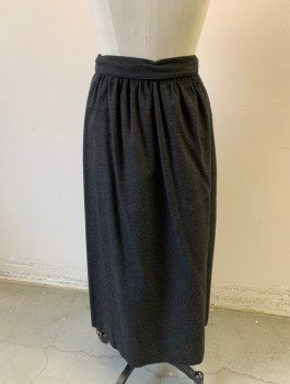 Womens, Skirt 1890s-1910s, N/L, Dk Gray, Wool, Solid, W:26, Thick Wool, Attached Self Belt at Waist, Geometric Seams at Hips with Hidden Seam Pockets, Ankle Length, **Has a Couple Moth Holes