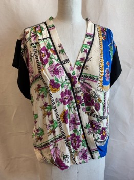 TINY, Black, Blue, Cream, Multi-color, Polyester, Viscose, Floral, V-N, S/S, Purple, Yellow Flowers