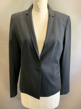 Womens, Blazer, ELIE TAHARI, Black, Wool, Elastane, Notched Lapel, Single Breasted, Button Front, 1 Button, 2 Pockets