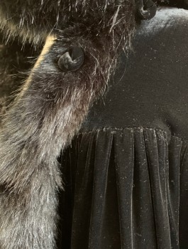Unisex, Sci-Fi/Fantasy Cape/Cloak, N/L MTO, Black, Cotton, Faux Fur, Solid, Velvet, with Reversible Faux Fur Lining/Opposite Side, Hooded, Open Front with Loops, **No Buttons, Floor Length, Gathered Yoke Around Shoulders, Made To Order ***Barcode Located Near Hem Under Velvet