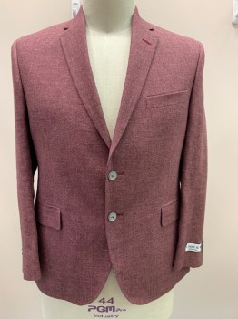 JIMMY AU, Maroon Red, Rose Pink, Linen, Wool, 2 Color Weave, Single Breasted, Notched Lapel, 2 Buttons,  3 Pockets, Double Vent