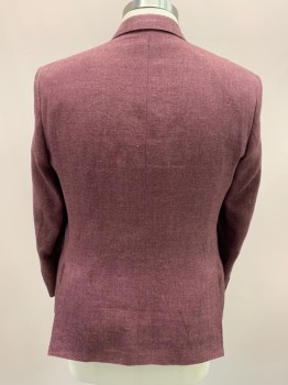 JIMMY AU, Maroon Red, Rose Pink, Linen, Wool, 2 Color Weave, Single Breasted, Notched Lapel, 2 Buttons,  3 Pockets, Double Vent