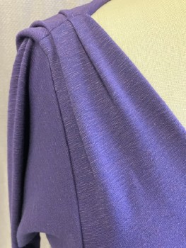 DVF, Purple, Viscose, Polyamide, Solid, Knit, Surplice, With Asymmetrical Gathered Skirt Front & Back,  ,