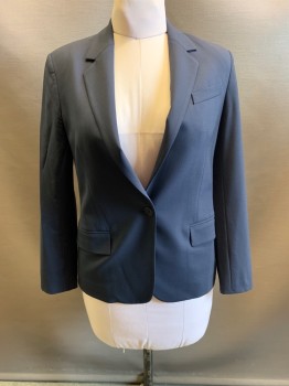 THEORY, Navy Blue, Wool, Elastane, Solid, Notched Lapel, Single Breasted, Button Front, 1 Button, 3 Pockets