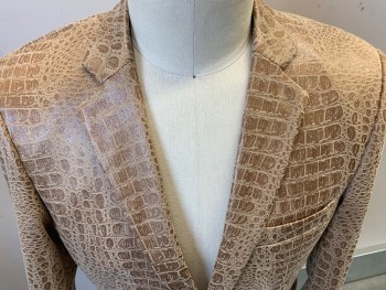 BASSIRI, Beige, Lt Brown, Polyester, Reptile/Snakeskin, Single Breasted, 2 Buttons,  Notched Lapel, 2 Pocket Flap,