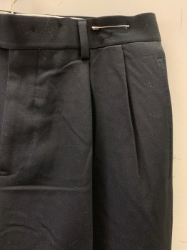 BROOKS BROTHERS, Black, Wool, Solid, Pleated, 4 Pockets, Zip Fly