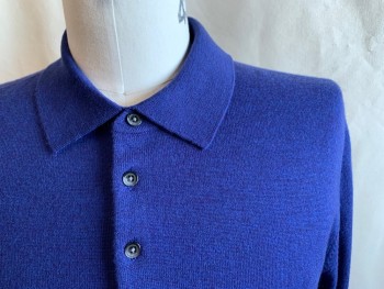 BLOOMINGDALES, Violet Purple, Wool, Solid, Polo, Ribbed Knit Collar Attached, Long Sleeves, Ribbed Knit Waistband/Cuff