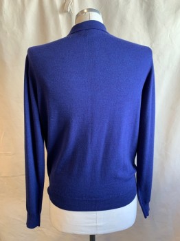BLOOMINGDALES, Violet Purple, Wool, Solid, Polo, Ribbed Knit Collar Attached, Long Sleeves, Ribbed Knit Waistband/Cuff