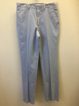 PAUL SMITH, Lt Blue, White, Cotton, Polyester, Check - Micro , Gingham, Micro Gingham Check, Flat Front, Zip Fly, 4 Pockets, Slim Straight Leg
