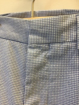 PAUL SMITH, Lt Blue, White, Cotton, Polyester, Check - Micro , Gingham, Micro Gingham Check, Flat Front, Zip Fly, 4 Pockets, Slim Straight Leg