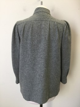 N/L, Heather Gray, Wool, Solid, 1 Large Iridescent Button @ Band Collar, 2 Pckts, Pleated at Yoke, Pleated Inset Sleeve, Pleated at Cuff, *Discoloration at Neck*