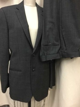 N/L, Gray, Purple, Wool, Grid , Single Breasted, 2 Buttons,  Notched Lapel,