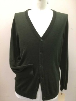 HAGGAR, Moss Green, Wool, Acrylic, Solid, V-neck, 5 Buttons,