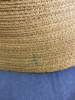 Womens, Hat, RONNIE, Tan Brown, Straw, Solid, Finely Ribbed Straw, Burgundy Brown Velvet Structured Straps Inside Hat, **Has Blue-green Stains