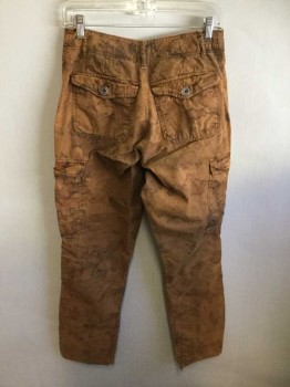 N/L, Caramel Brown, Brown, Gray, Cotton, Solid, Twill, Button Fly, Cargo Pockets, Skinny Leg, Stained/Mottled Dye Throughout