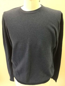 J CREW, Denim Blue, Cotton, Solid, Crew Neck, Long Sleeves, Purl Side Out