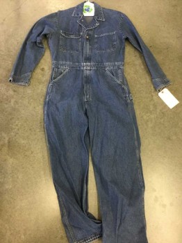 Mens, Coveralls/Jumpsuit, N/L, Blue, Cotton, Solid, L32, C42, Blue Denim Long Sleeves, Zip Front, Collar Attached, 4 Pockets Front, 2 Pockets Back, Carpenter, See Photo Attached,