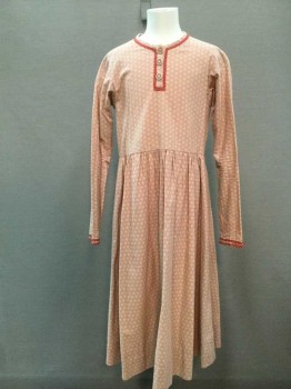 Childrens, Dress 1890s-1910s, MTO, Dusty Rose Pink, Pink, Cream, Cotton, Geometric, Novelty Pattern, W 26, Ch 26, Dusty Pink/cream Geometric Print, Long Sleeves, Zip Back, 3 Button Front Neck, Pink Passementerie Neck/Placket/Cuff, Gathered Waist