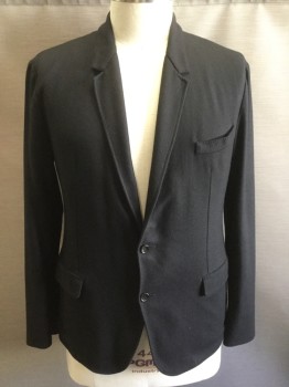DOLCE & GABBANA, Black, Cashmere, Single Breasted, 2 Buttons,  Unlined, Notched Lapel, 3 Pockets, Heavy Gabardine, Very Soft