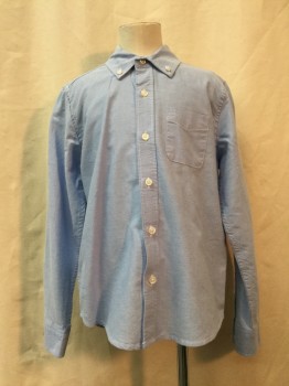PLACE, Blue, Cotton, Solid, Blue, Button Front, Button Down Collar, Long Sleeves, 1 Pocket,