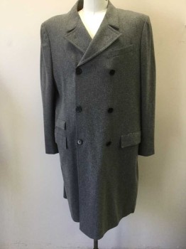 Mens, Coat 1890s-1910s, N/L, Gray, Wool, Solid, 50, Double Breasted, Downward Tilted Peaked Lapel, 4 Pockets, Sienna Brown Silk Lining,
